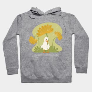 Duck and yellow flowers under the rain Hoodie